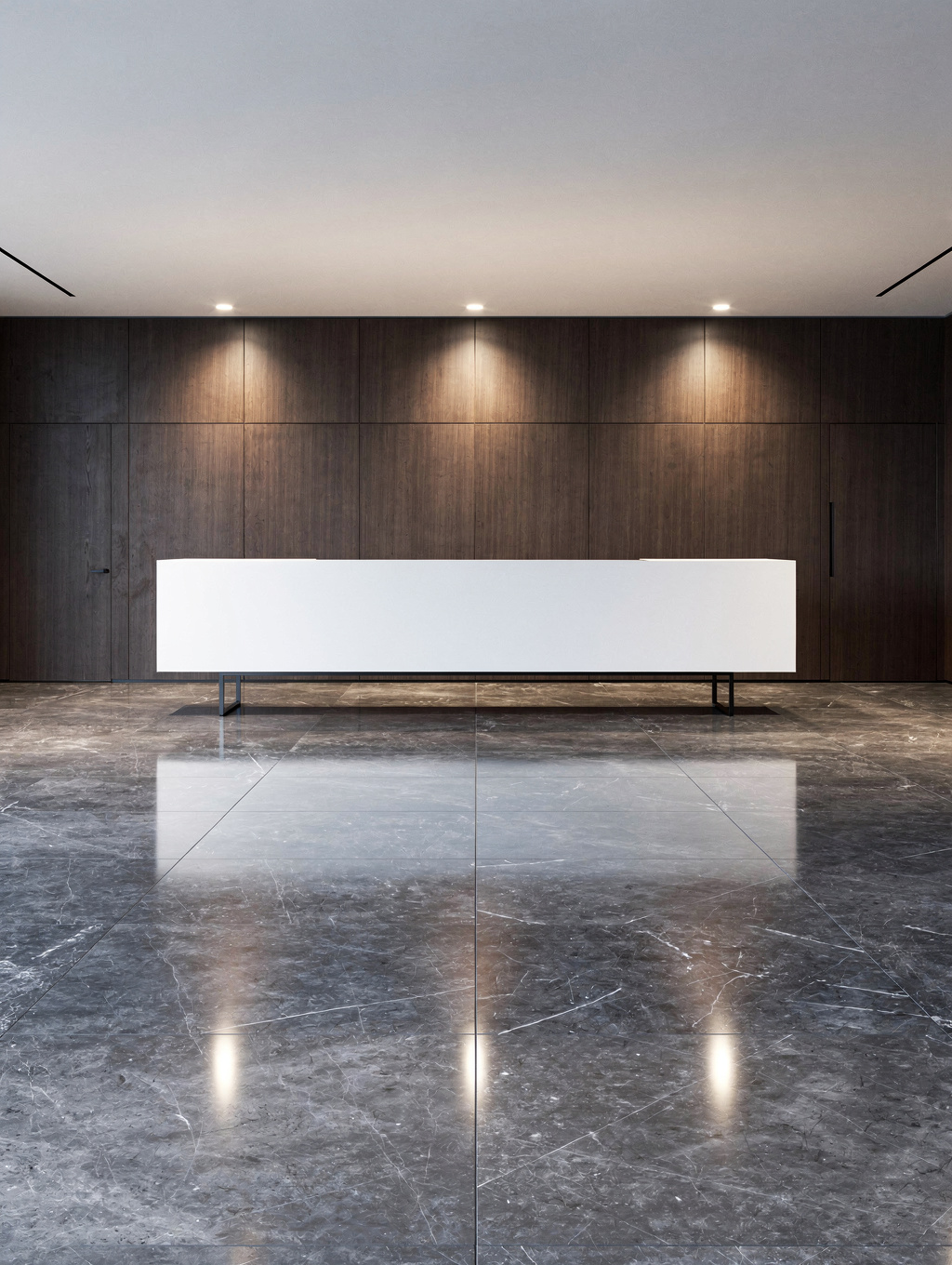 Pristine commercial office lobby, empty and clean