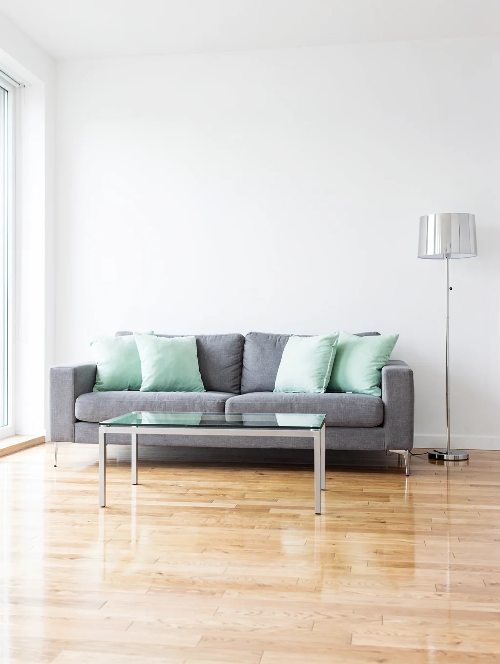 Brightly cleaned modern living room, no occupants