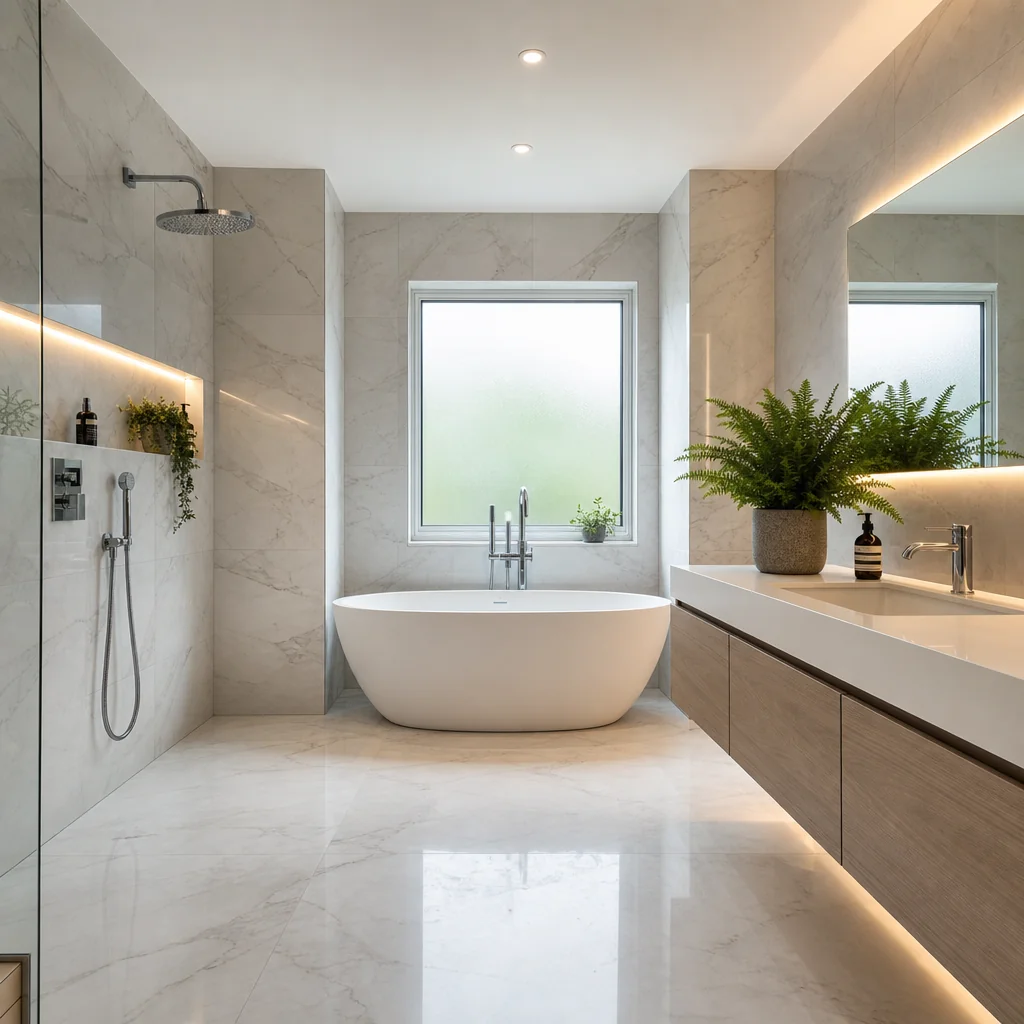 Sparkling clean bathroom fixtures, unoccupied